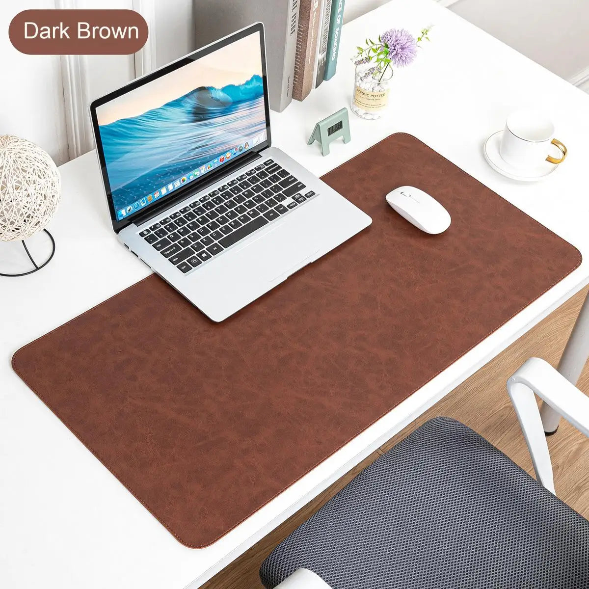 Imitation Crazy Horse Leather Large Gaming Mouse Pad, Desk Mat Protector Stitched Edge, XL Extended Desk Pad for Office Home