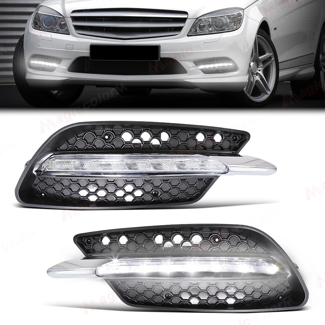 For Mercedes Benz W204 Sport AMG C300 C350 2008 2009 2010 2011 LED Daytime Running Lights DRL Front Bumper Headlights Daylights