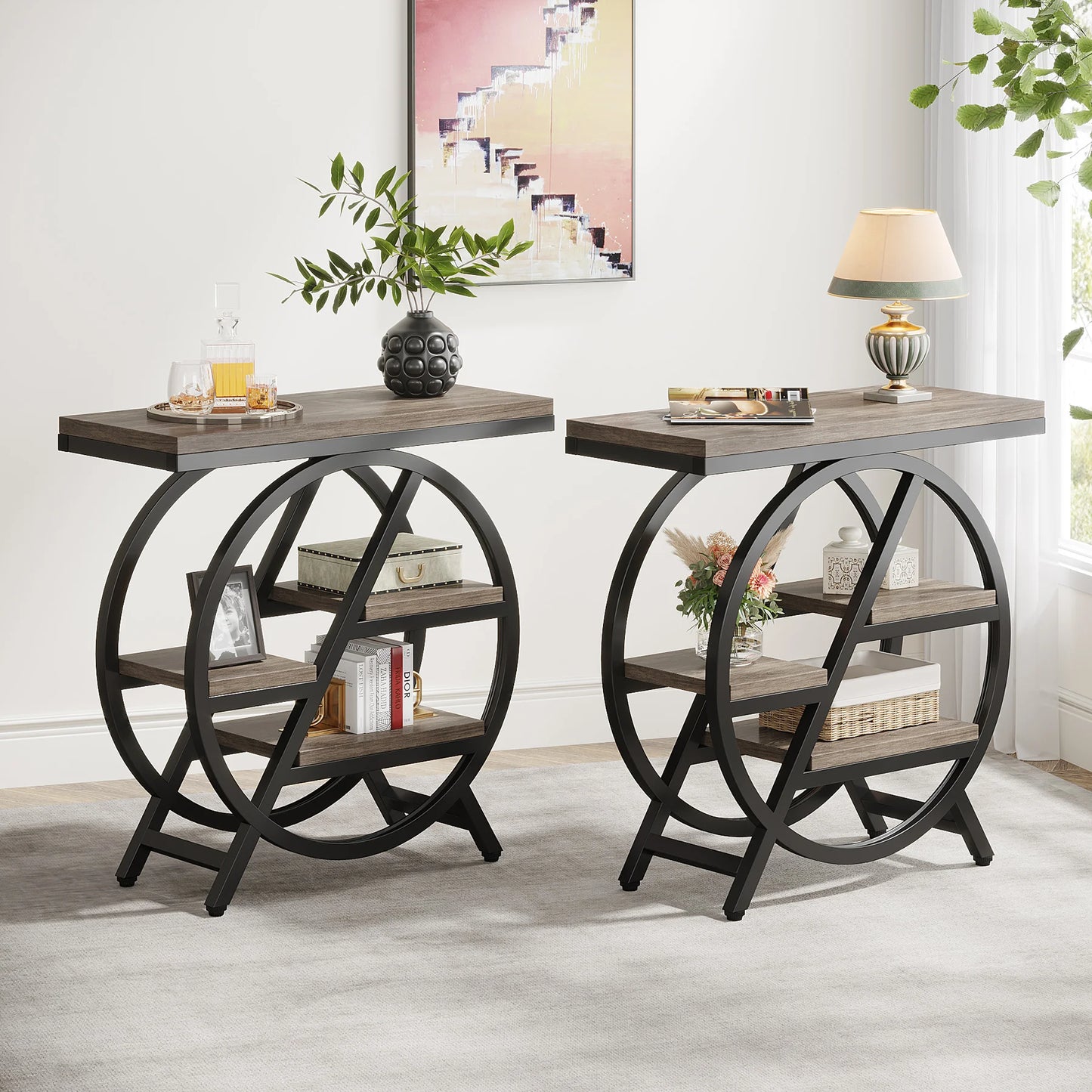Tribesigns  Living Room, 3-Tier Narrow Side End Table w/ Storage Grey Side Table