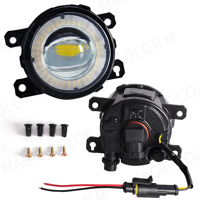 For Ford Focus Fusion Fiesta Ranger C-Max Transit Tourneo EcoSport Edge Angel Eye Fog Light Car DRL Fog Driving Lamp LED Lens