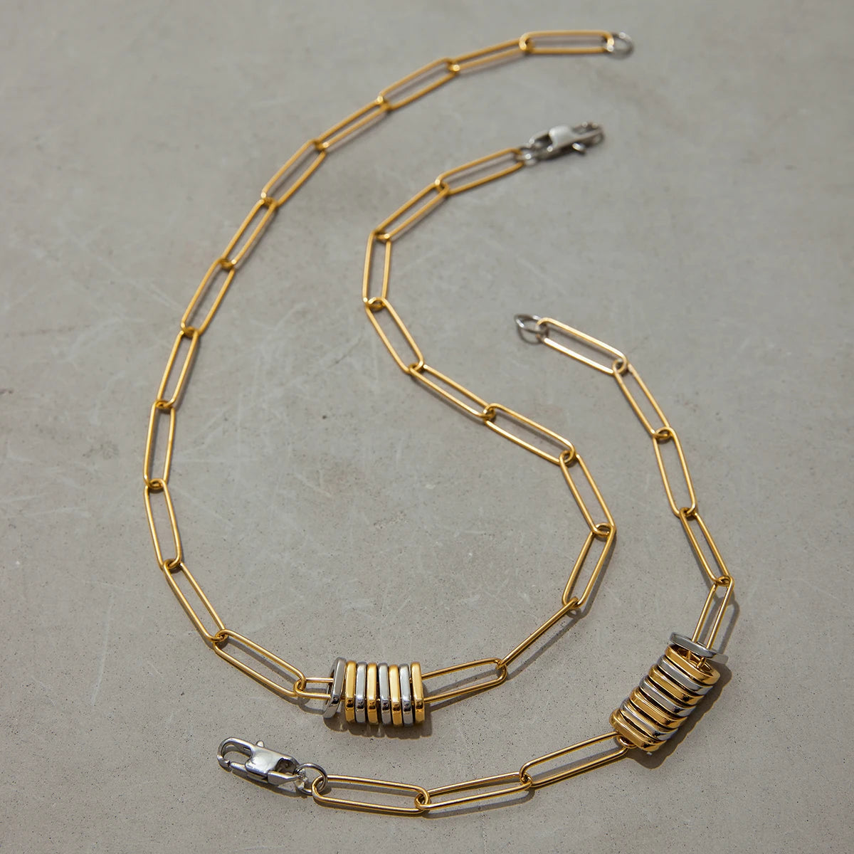 Uworld Minimalist Two Tone Paper Clip Chain Bracelet Geometric Pendant Necklace Jewelry Set Women's Jewelry Gift for Her
