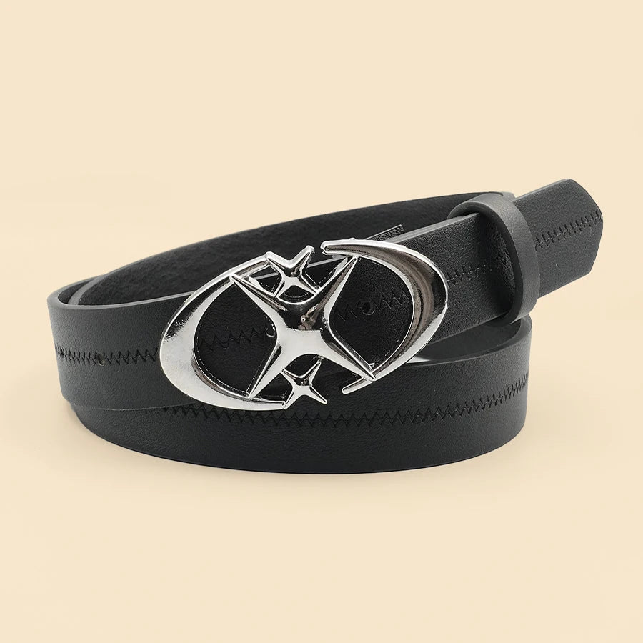Black and White Striped Women's Belt with Star Creative Design Y2K Style Buckle for Daily Commuting, Dating, Leisure Decoration