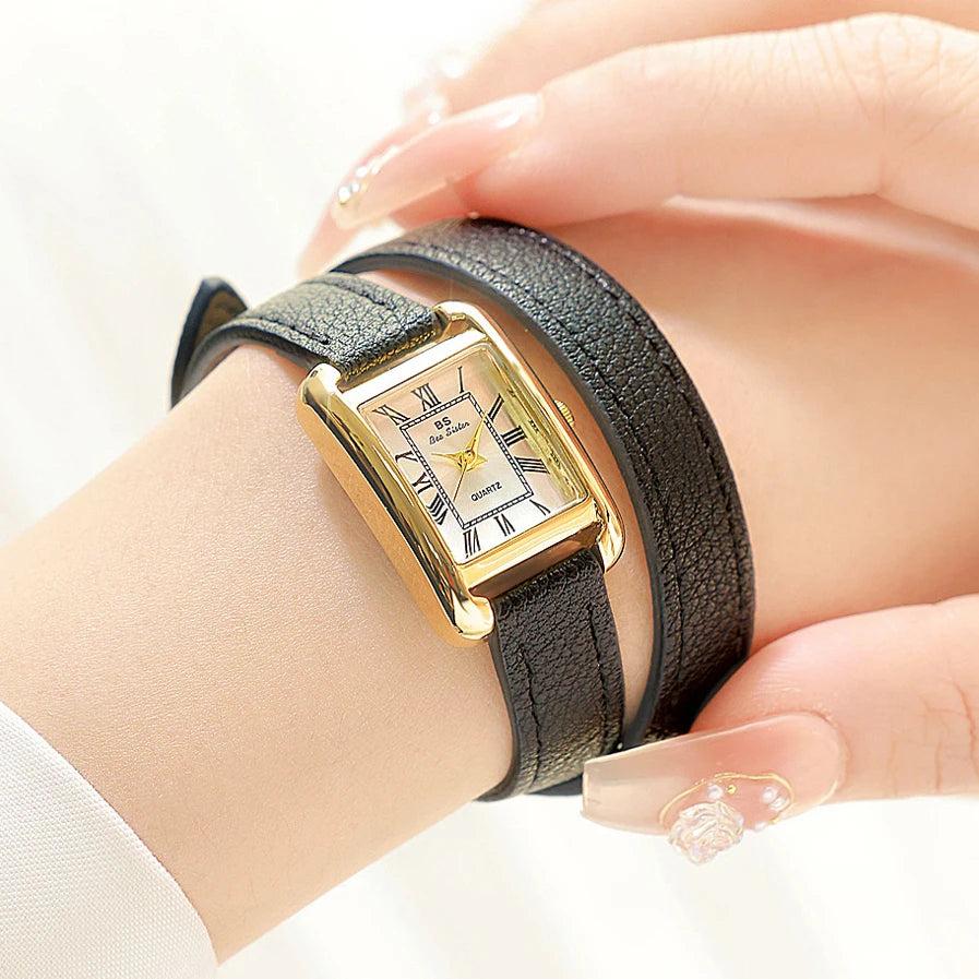 Women Watches Fashion Casual Square Black Genuine Leather Quartz Watche For Women Dress Elegant Clock Ladies Wristwatches