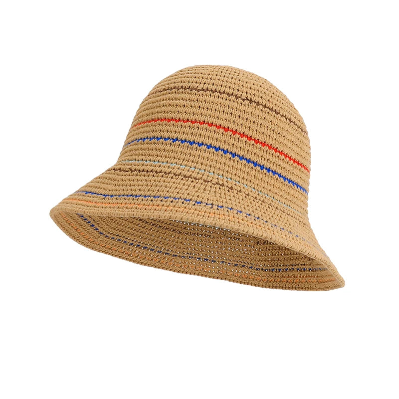 6162-Summer sun protection and shade hat with children's striped knitted mesh ventilation fisherman cap, versatileandsuitablefor
