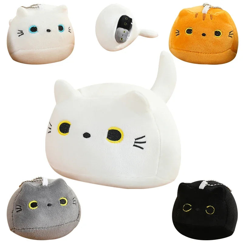 Kawaii Creative Oval Cat Plush Doll Four Baby Cat Pendants In A Big Mother Cat Body Combined Doll Super Soft Gift For Boys Girls