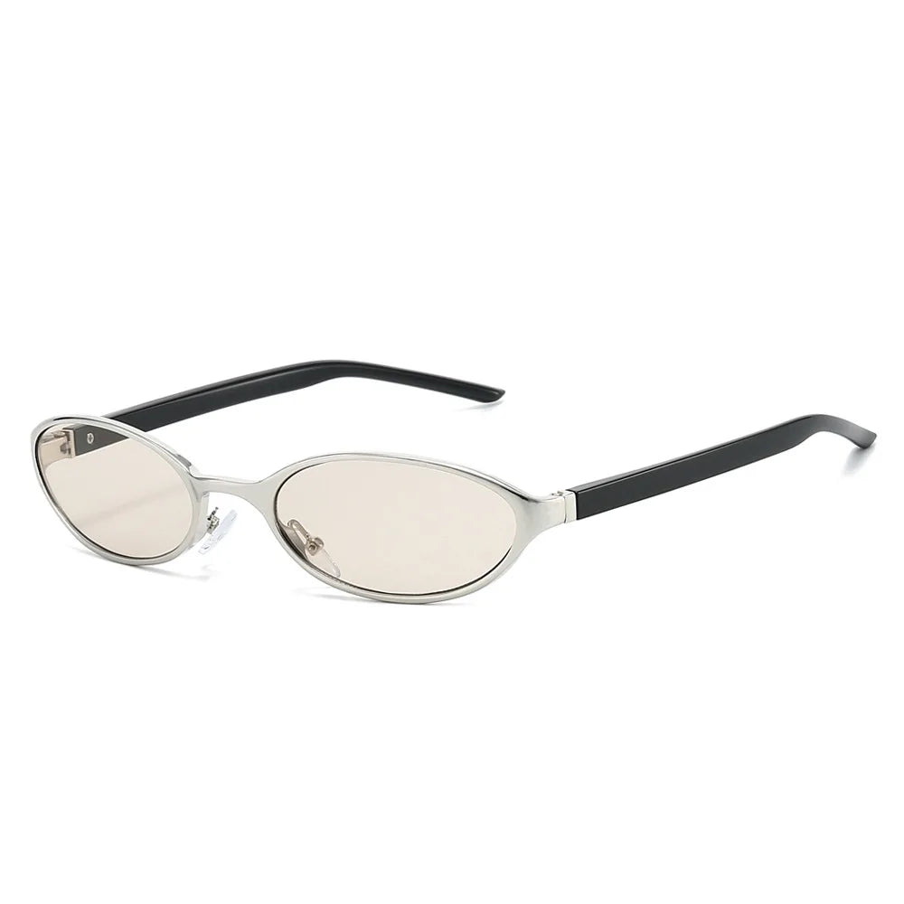 JNPCXI New Small Oval Sunglasses Women Silver Shades Men Sun Glasses UV400