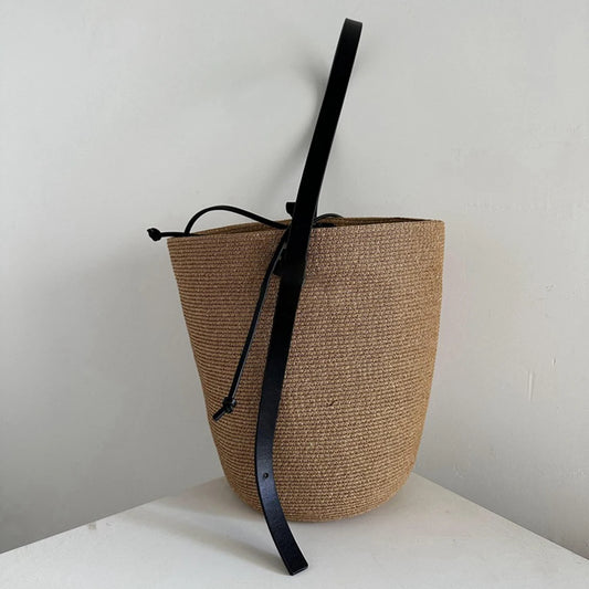 Woven Straw Bag Women with Adjustable Strap Beach Bag Solid Shoulder Handbag