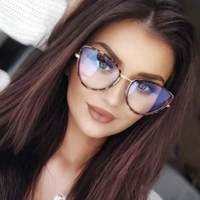 JNPCXI Retro Anti Blue Light Cat Eye Glasses For Women Fashion Female Metal Frame Clear Lens Trending Reading Eyeglasses