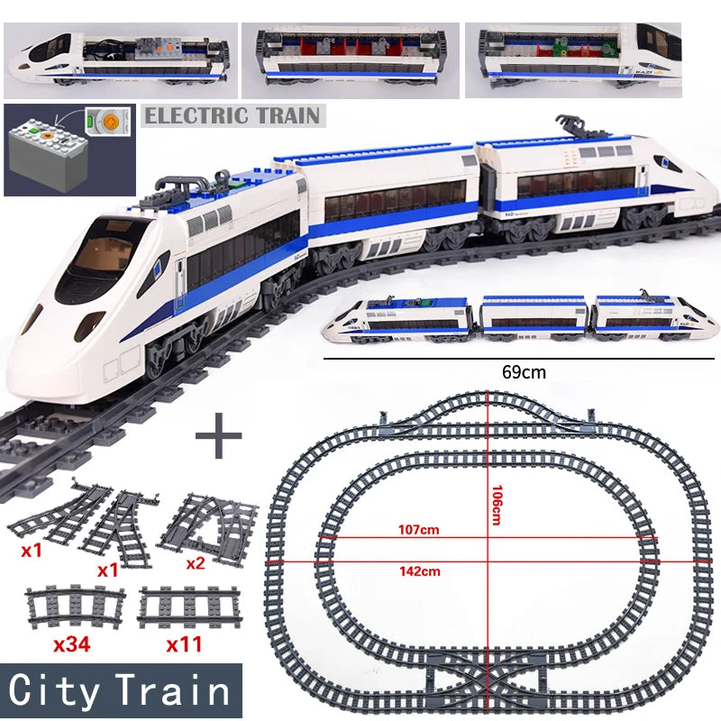 MOC City Series Train Metro Tracks Building Blocks Railroad Conveyance Toys