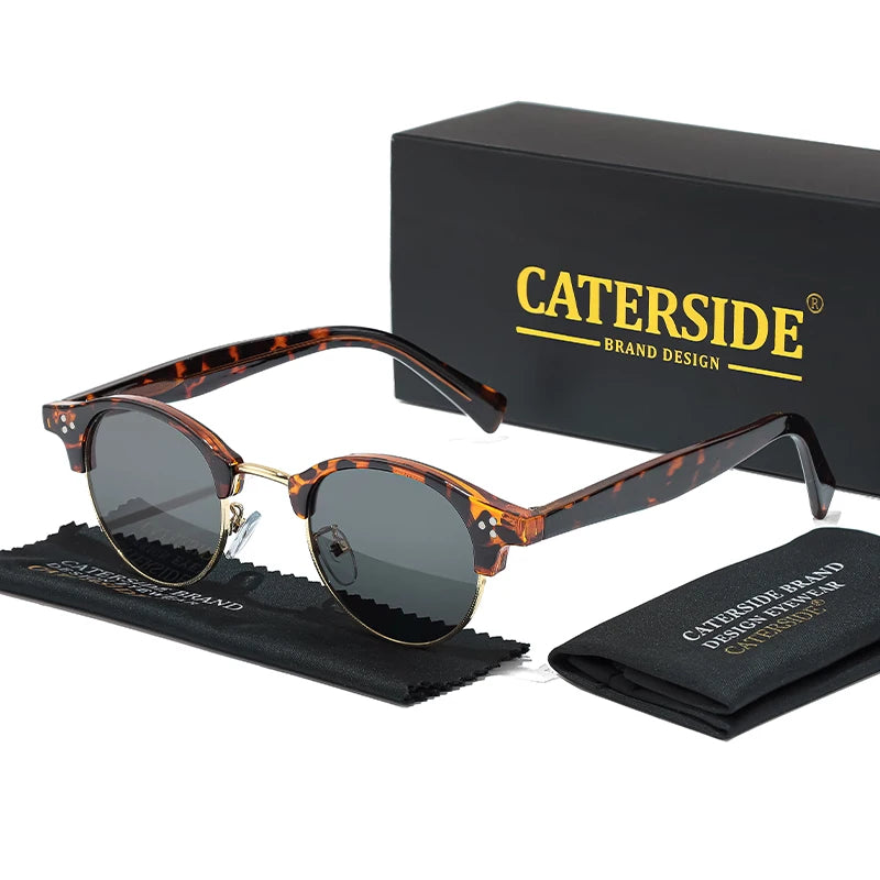 CATERSIDE Retro Punk Sunglasses Men Classic Round Half Frame Fashion Sun Glasses for Women Party Festival Travel Eyewear UV400