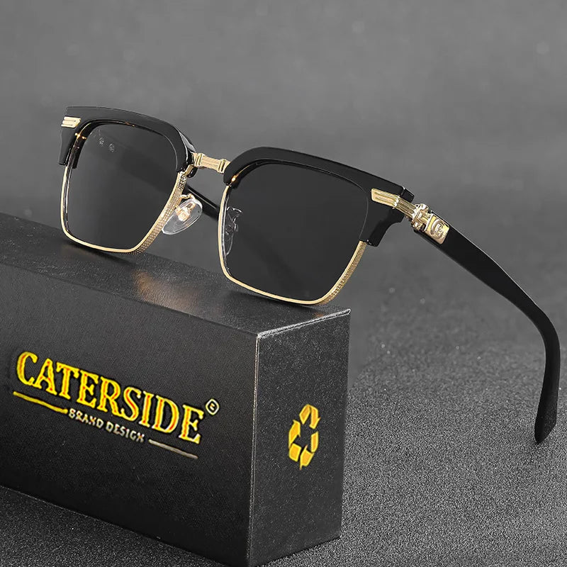 CATERSIDE Vintage Square Sunglasses Men Metal Half Frame Fashion Women Sun Glasses Travel Party Business UV400 Brand Eyewear