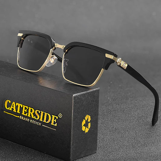CATERSIDE Vintage Square Sunglasses Men Metal Half Frame Fashion Women Sun Glasses Travel Party Business UV400 Brand Eyewear
