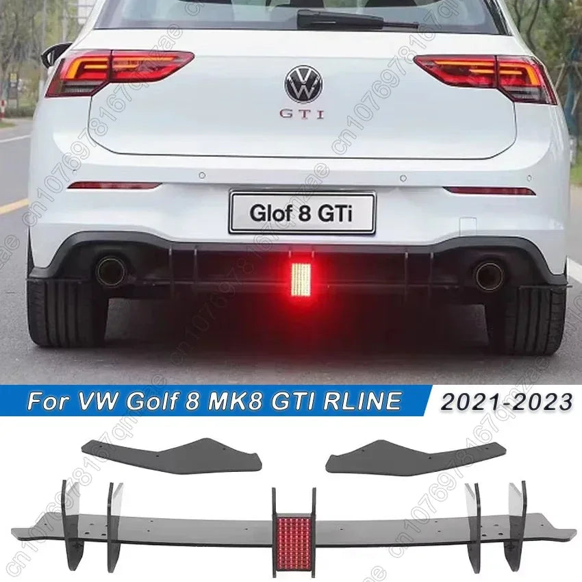 For VW Golf 8 MK8 GTI 2021-2024 MAXTON Style LED Car Rear Bumper Lip Diffuser Spoiler Body Kits Splitter Trims Gloss Black