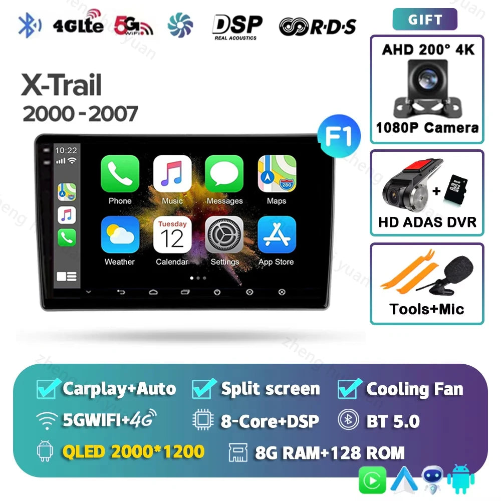 Android 15 For Nissan X-Trail X Trail X - Trail 1 T30 2000 - 2007 2K QLED CarPlay Auto Car Radio Multimedia Video Player GPS