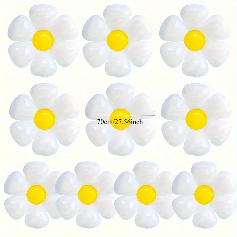 10pcs Elegant Daisy Balloons, Floral Decorations, White with Yellow Centers, Perfect for Summer Celebrations & All Occasions