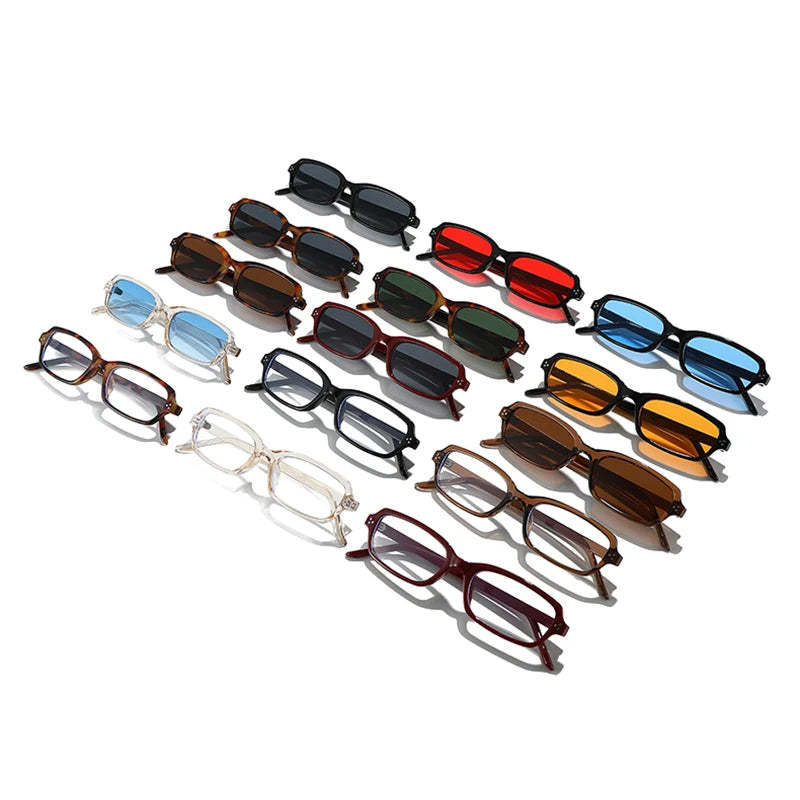 JNPCXI New Ins Popular Small Rectangle Sunglasses Fashion Candy Color Women UV400 Retro Rivets Men Clear Lens Frame