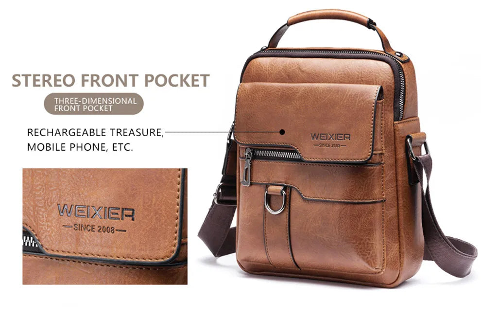 Weixer Men Crossbody Bag Shoulder Zippers Handbag Leather Messenger Tote Bag 01