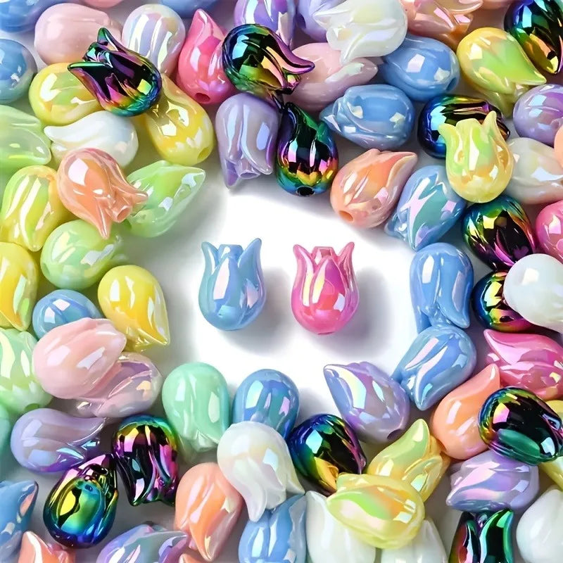 20pcs Random Mix Tulip Beads Flower Acrylic Beads for Bracelet ,Phone Chain Accessories