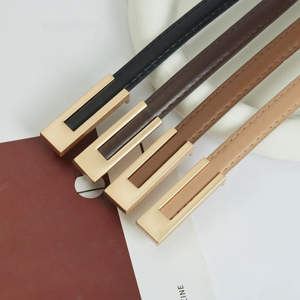 Women’s Korean Fashion PU Leather Thin Waist Belt Adjustable Casual Metal Strap