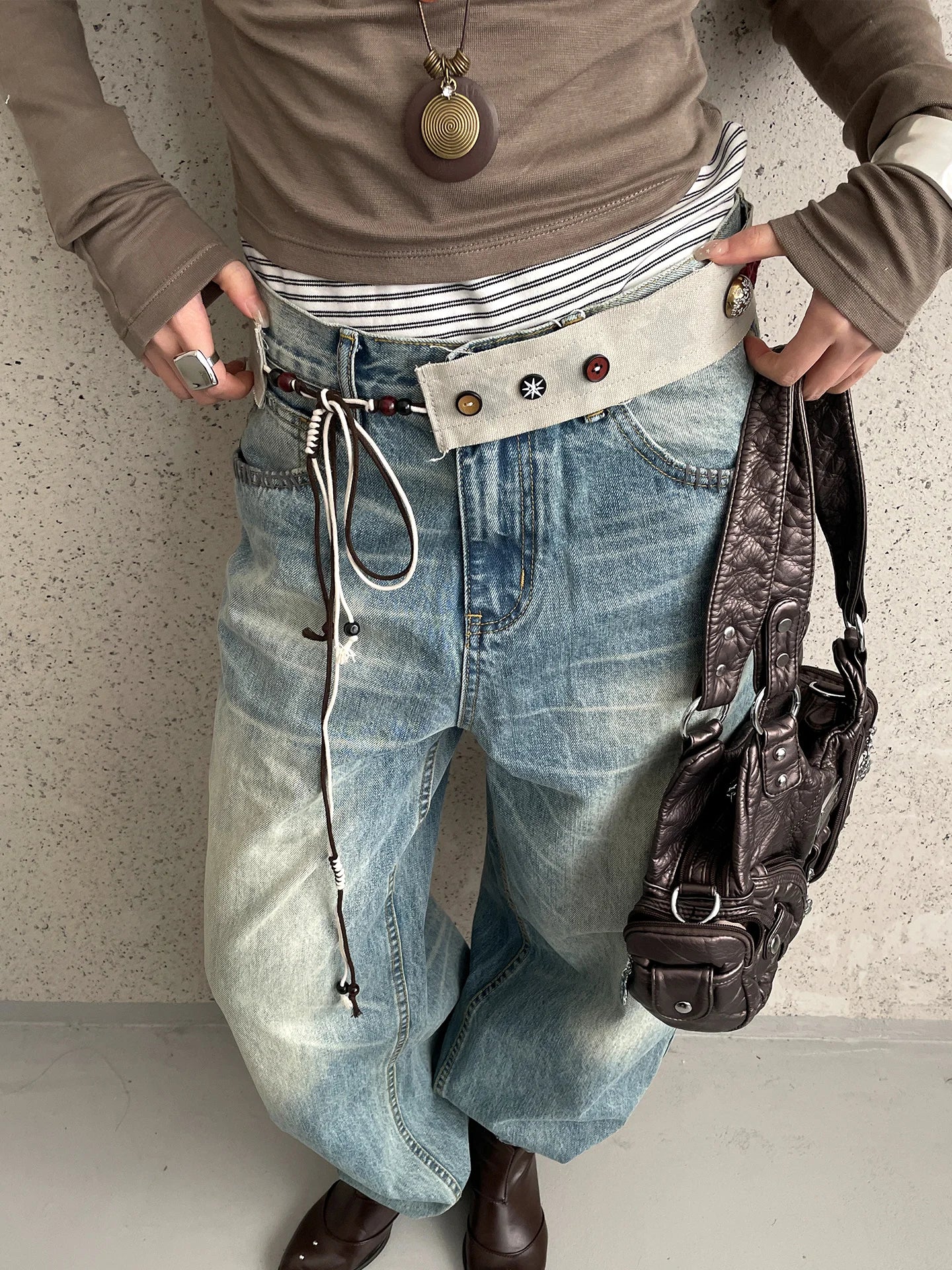 New Niche Star Button Color Splicing Waistband Belt With A Bow Tie Belt Unique Fashion