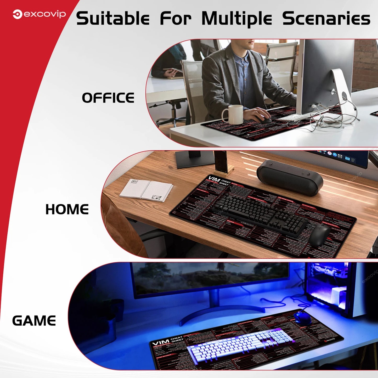 EXCO Vim Mouse Pad Large Linux Text Editor Cheat Sheet Shortcut Mousepad for Programing Engineer Non-Slip Stitched Edge Desk Mat