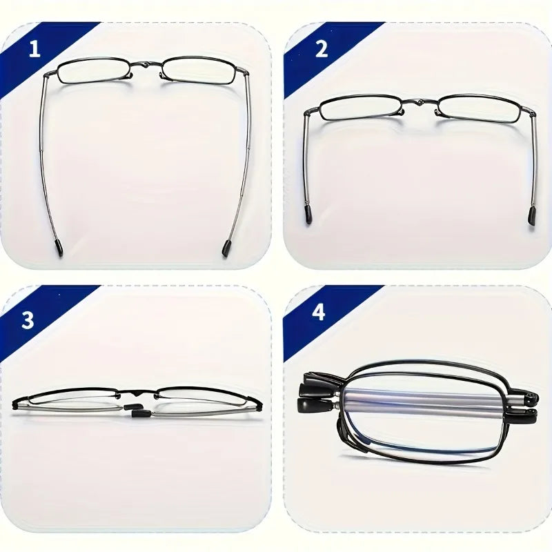 Portable Reading Glasses with+1 To+4.0 Magnification, Square Full Frame Design with Compact Hard Case Box