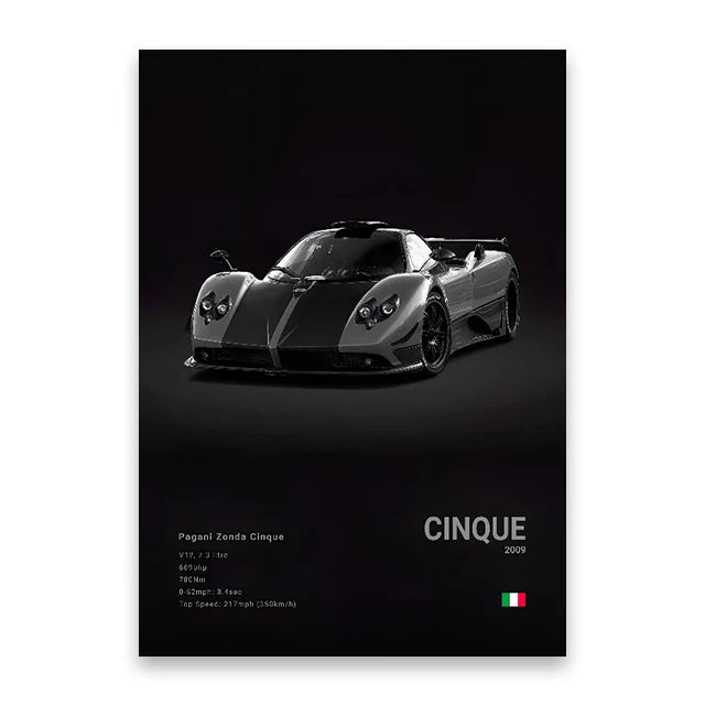 2009 Pagani Zenda Cinque Print Famous Brand Cars Canvas Wall Poster Room Decor