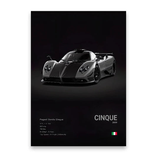 2009 Pagani Zenda Cinque Print Famous Brand Cars Canvas Wall Poster Room Decor