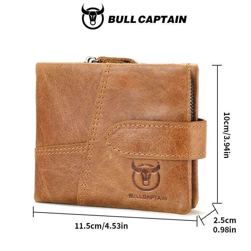 BULLCAPTAIN Leather Wallet With RFID Wallets Card Holder Coin Purse Zipper Men Short wallet's Fashion Men Walletes Coffee 01H
