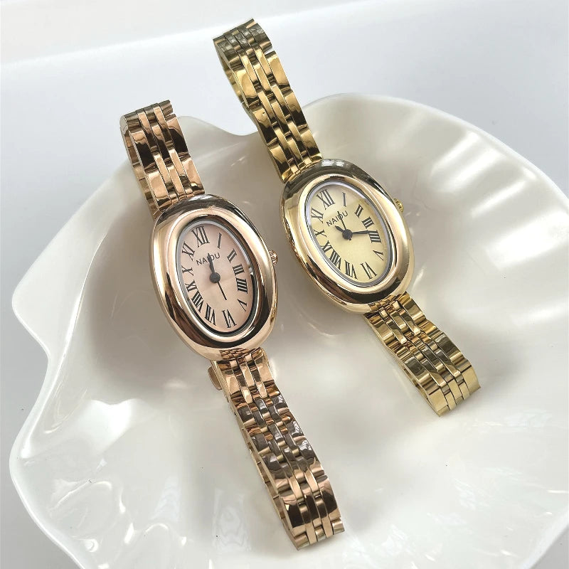 Fashion Women Mid Ancient Style Oval Dial Small Watch Adjustable Steel Strap Quartz Wristwatch Relogio Feminino Dropshipping