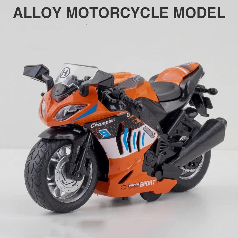 1/12 Kawasaki NIJIA ZX-6R Motorcycle Car Model Toy Alloy Diecast Q-version Front Turning Rubber Tires Sound Light Gifts for Kids