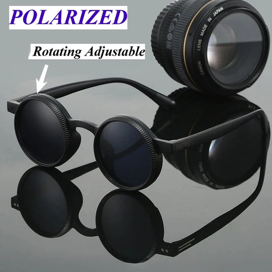 JNPCXI Vintage Round Punk Men Polarized Sunglasses Shades UV400 Fashion Women Adjustable Dimming Outdoor Sun Glasses
