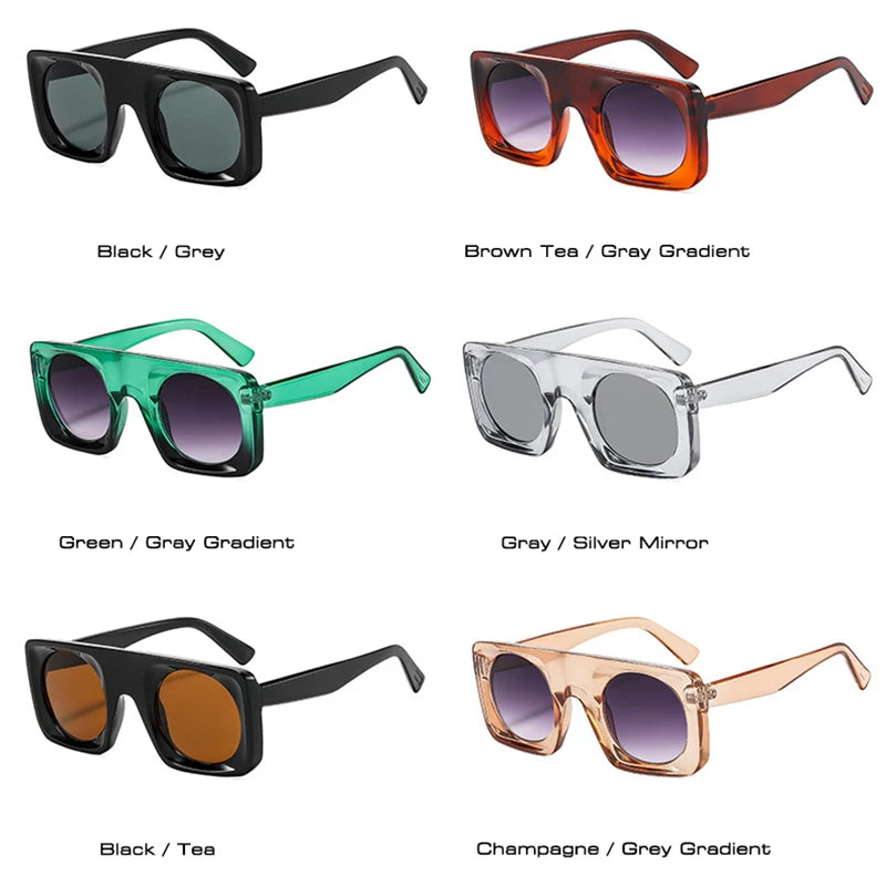 JNPCXI Vintage Square Sunglasses Women Black Tea Gradient Mirror Shades UV400 Fashion Punk Men Sun Glasses