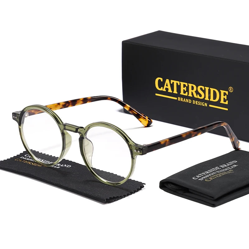CATERSIDE Retro Men Glasses Round High Quality TR90 Frame Prescription Eyewear Frame Women Zero-Power Lens Computer Glasses