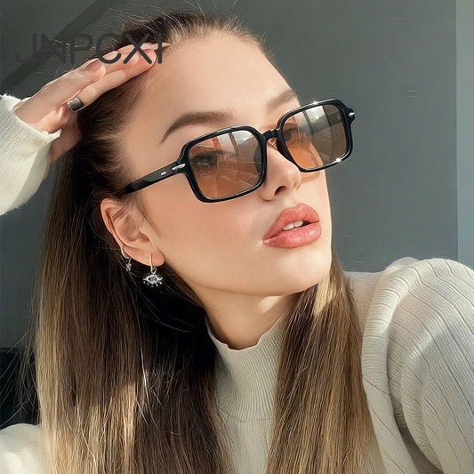 JNPCXI Retro Rectangle Sunglasses Women Fashion Rivets Eyewear Men Trending Punk Leopard Blue Sun Glasses Shades UV400