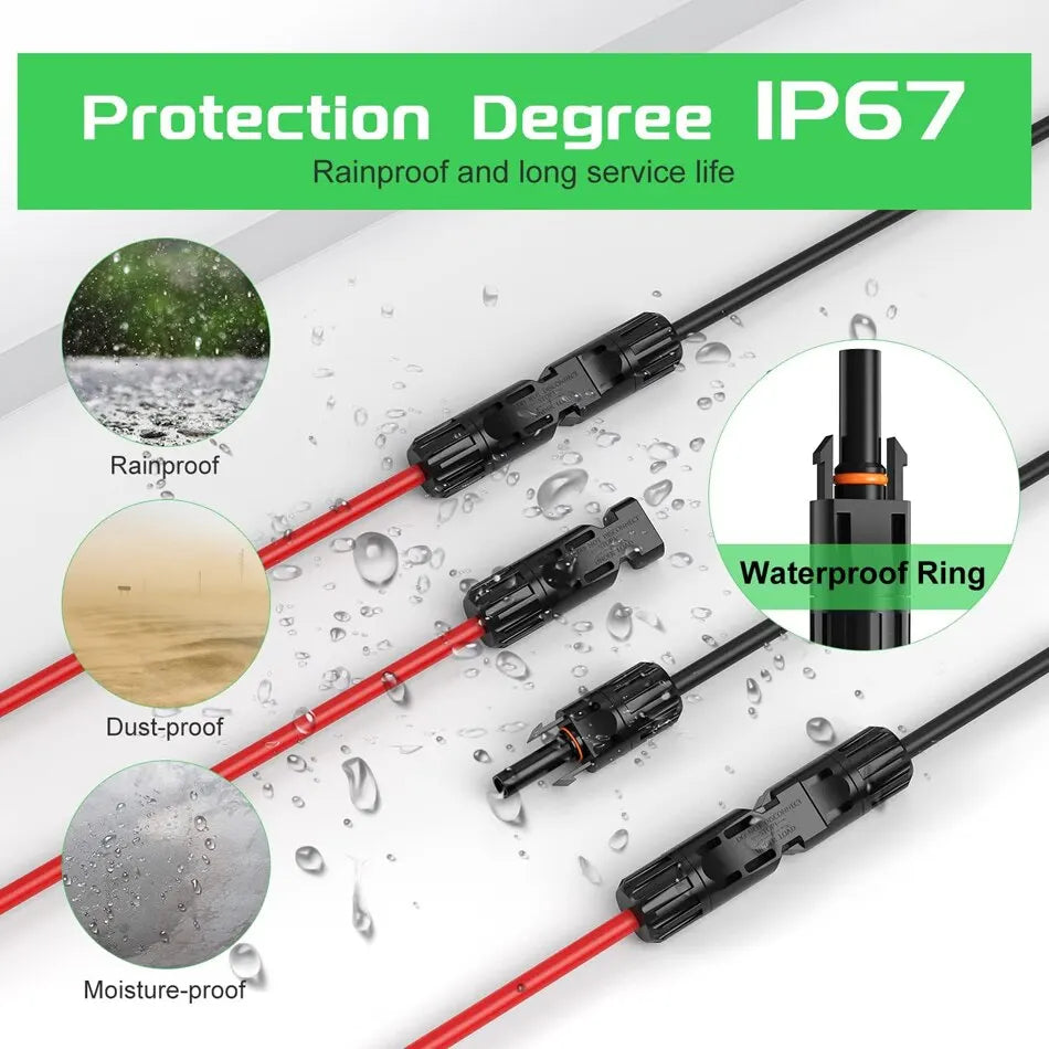 Power Solar Connectors 30A Y-Branch Cable, Solar Cable Parallel Adaptor in Pair for Solar Panel 1*M/FF+1*F/MM Black Red