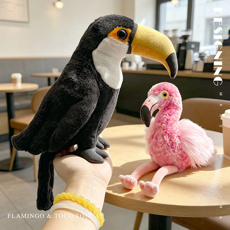22/35cm Simulation Lifelike Birds Flamingo Plush Doll Stuffed Animal Soft Toucan Baby Appease Toys Funny for Kids Gift Decor