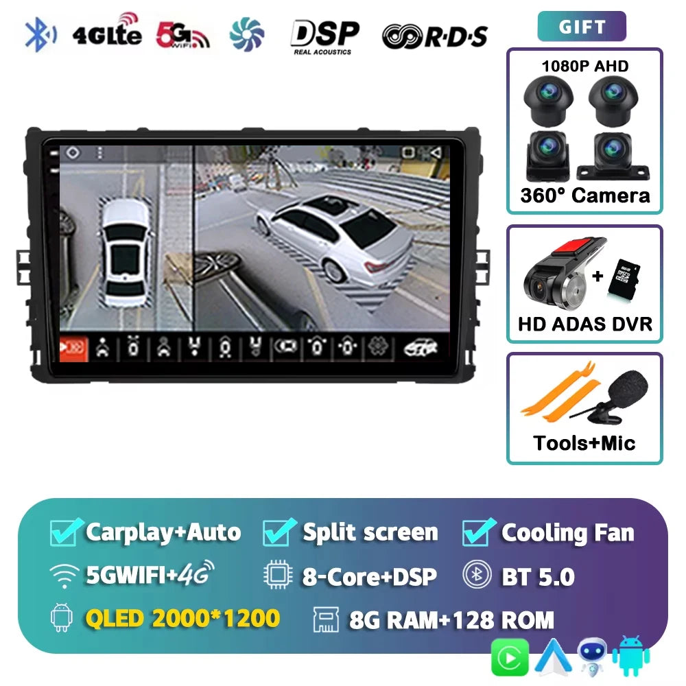For Volkswagen VW Polo Plus Jetta MK7 T6 Passat B8 T ROC Cross MQB 2K 12+256 QLED Android 15 CarPlay Car Radio Multimedia Video