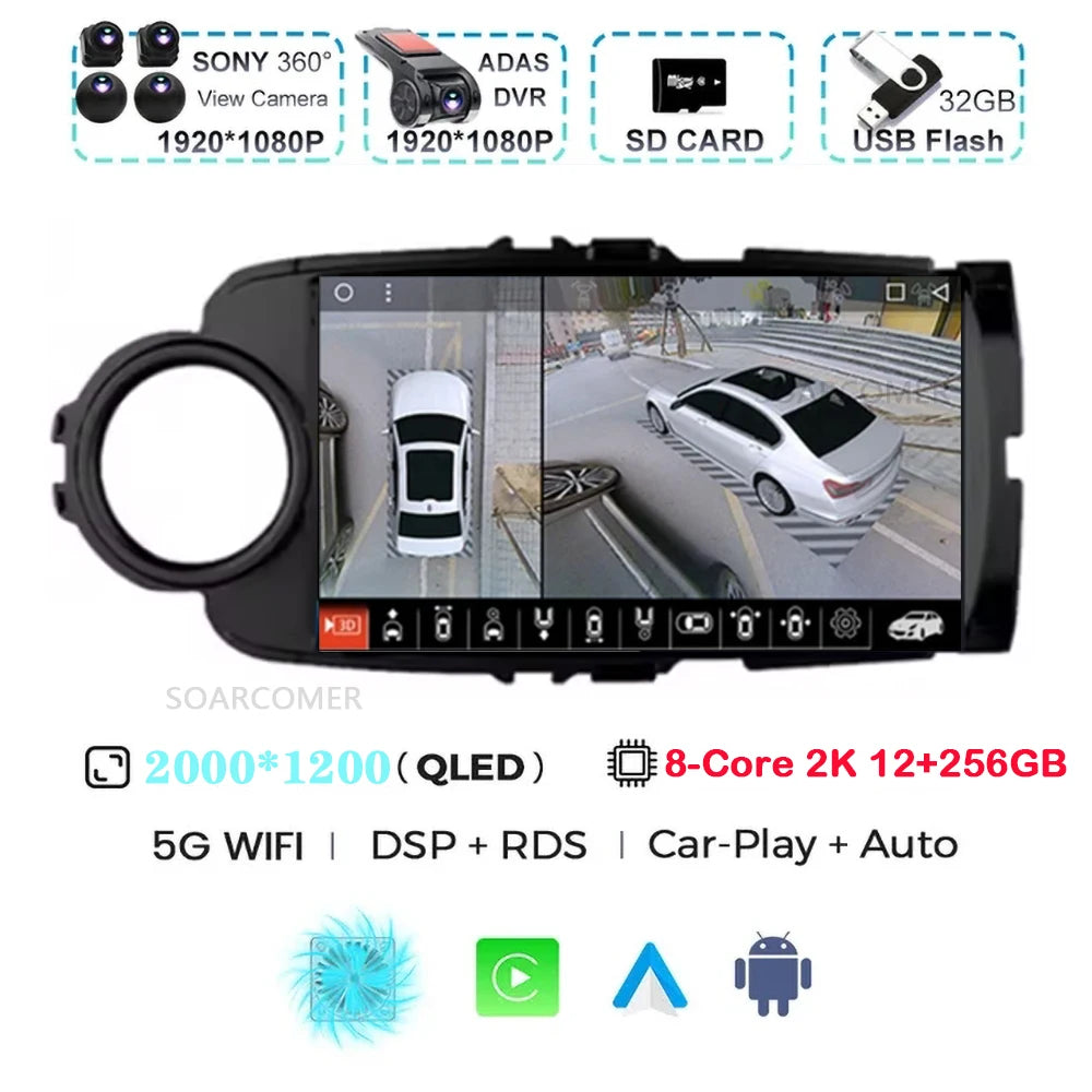Android 15 For Toyota Yaris 2011 - 2017 Multimedia Player Carplay Auto Car Radio GPS video Qualcomm Snapdragon DSP WiFi+4G DVD