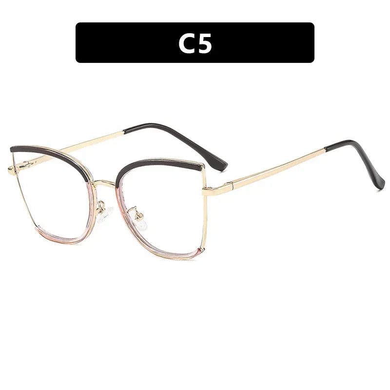 JNPCXI Retro Oversized Cat Eye Women Metal Glasses Frame Fashion Clear Anti-Blu-Ray Eyewear Men Optical Computer Square Frames