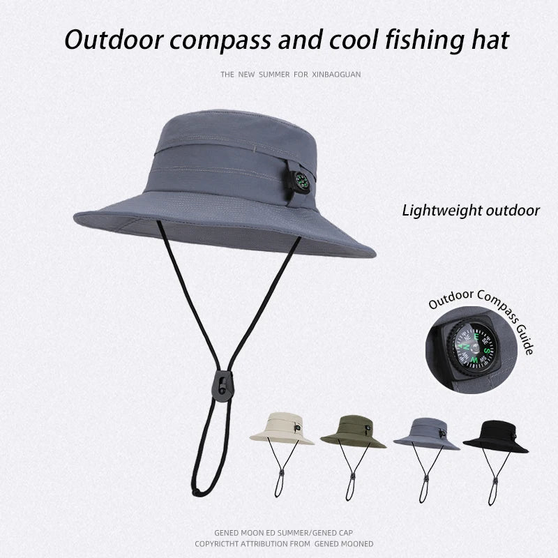 6143-New spring and summer women's outdoor fisherman hats,men's fishing and mountain climbingcompasshats,quick-dryingwide-brimme