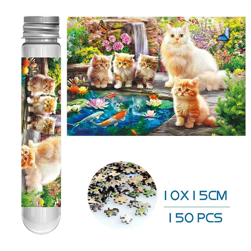 150-Piece Mini Jigsaw Puzzles 10x15cm - Animals, Landscapes & Cartoon Designs for Adults, Family Fun Activity Travel  Gift