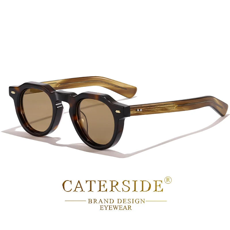 CATERSIDE Classics Acetate Round Men Sunglasses Small Polarize High-Quality Frame Sun Glasses Women Party Travel Outdoor Glasses