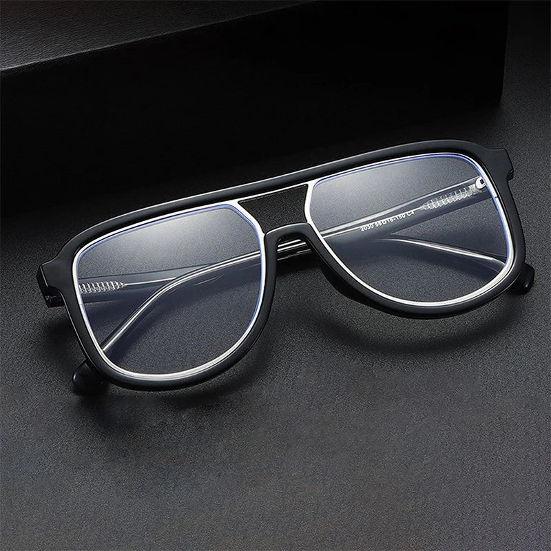 CATERSIDE Anti Blue Light Glasses for Men Retro Large TR+Metal Frame Women Eyeglass Flat Top Double Bridge Punk Brand Eyewear