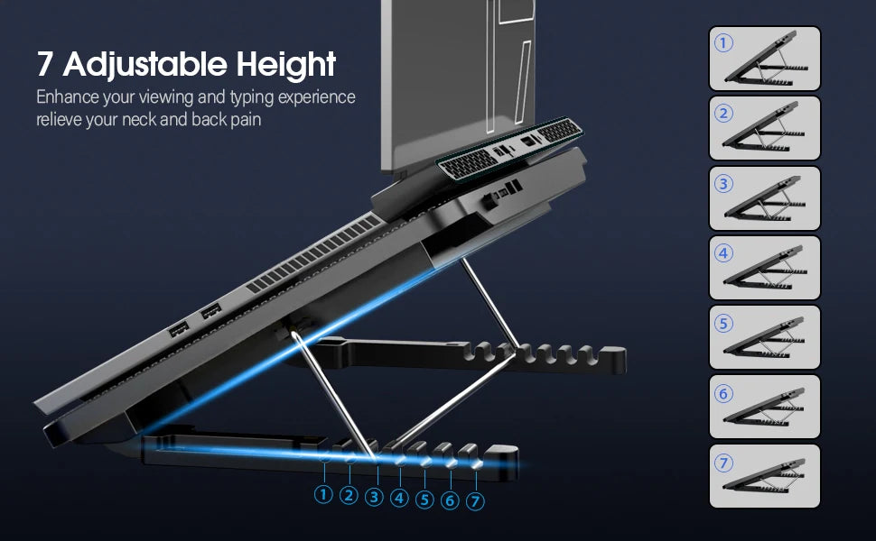15.6-17.3inch Laptop Cooling Pad, 6 Quiet Fans, 7 Height Wind Speed Phone holder
