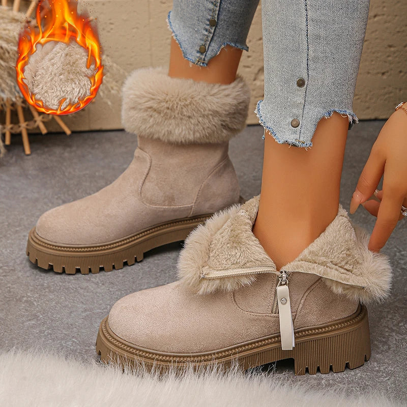 Fluffy Fleece Lined Platform Ankle Boots Women Plus Size 42 Faux Fur Snow Boots Woman Comfy Thick Sole Flock Winter Botas Mujer