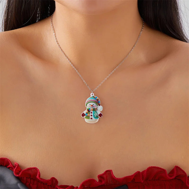 New Creative Acrylic Snowman Drop Earrings For Women Girls Cute Snowman Pendant Necklace Festivel Party Jewelry Christmas Gifts