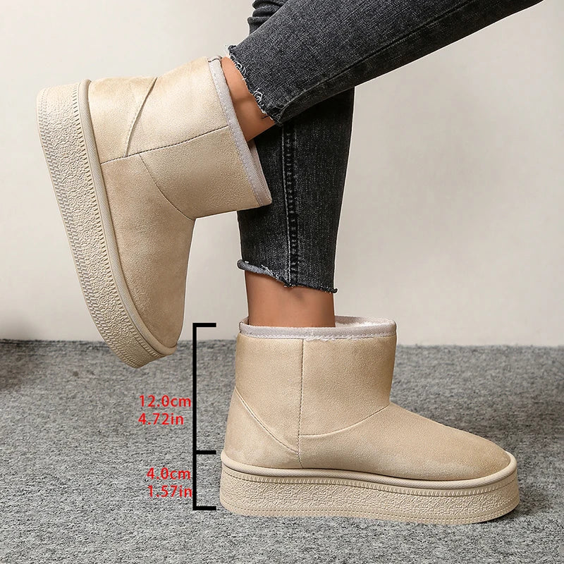 Thicken Plush Women's Snow Boots Winter Anti Slip Platform Cotton Padded Shoes Woman Faux Suede Fleece Lining Short Booties 42