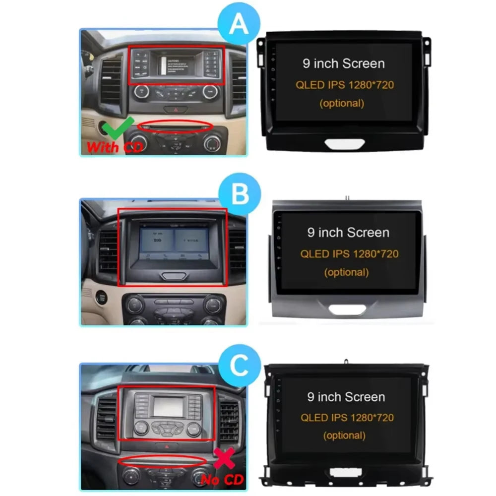 Android 16 CarPlay Auto For Ford Ranger 2015 - 2022 Car Radio Multimedia navigation video DVD Autoradio Stereo 2din 4G