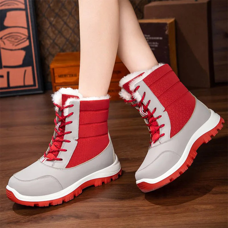 Patchwork Platform Snow Boots for Women Fashion Lace Up Plush Ankle Booties Woman Comfortable Keep Warm Snow Boots Mujer